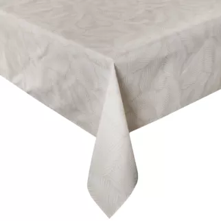 Obrus beżowo, biały 140x220 cm wodoodporny GARDEN na taras oraz balkon z motywem palmowych liści