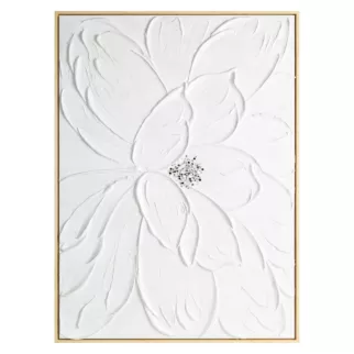 Obraz biały ręcznie malowany trójwymiarowy kwiat zdobiony kryształkami 60x90 cm Eurofirany