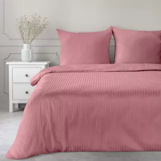 Pościel 220x200 cm komplet 3 częściowy satyna bawełniana kolor różowy w drobne prążki VERA Eurofirany