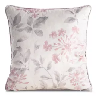 Poszewka na poduszkę 45x45 cm z welwetu naturalno, różowa z motywem kwiatów - LILA Eurofirany