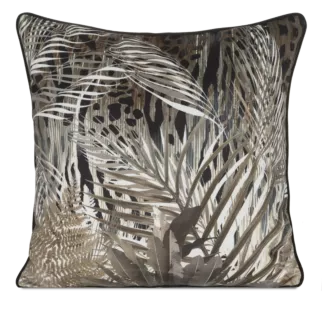 Poszewka na poduszkę 60x60 cm welwetowa z designerskim nadrukiem i wypustką na brzegach czarno, brązowa EVA 17 A EVA MINGE Eurofirany