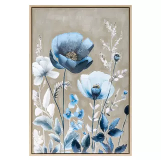 Obraz niebiesko, beżowy nadruk na płótnie w kwiaty 60x90 cm Eurofirany