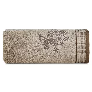Holly świąteczny ręcznik kąpielowy z żakardową bordiurą i haftowanymi szyszkami Eurofirany