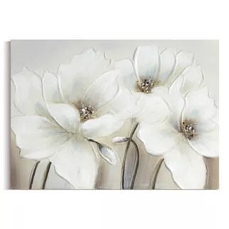 Obraz kremowo, beżowy ręcznie malowany na płótnie z motywem kwiatów 50x70 cm Eurofirany