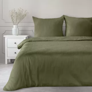Pościel 140x200 cm satyna bawełniana kolor oliwkowy w drobne prążki VERA Eurofirany