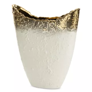 Wazon dekoracyjny SERIN z wypukłym wzorem i biało złotej kolorystyce Eurofirany