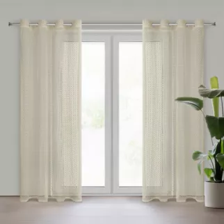 Firana beżowa o strukturze siateczki niewymagająca prasowania 140x250 cm przelotka MIRELLA Eurofirany