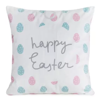 Poszewka na poduszkę 45x45 cm z weluru, wielkanocna zdobiona nadrukiem pisanek biało, niebieska WIOSNA 9 Eurofirany