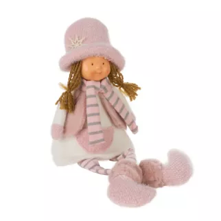 Siedząca świąteczna laleczka w różowym ubranku DOLL 16x10x40 cm Eurofirany