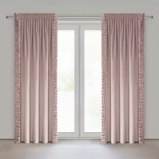 Zasłona pudrowa z welwetu zdobiona aplikacją 3D róż 140x270 cm taśma - ROSES Eva Minge Eurofirany