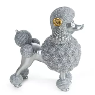 Figurka srebrna w kształcie uroczego psa o drobnym strukturalnym wzorze 17x9x19 cm ELDO 1 Eurofirany