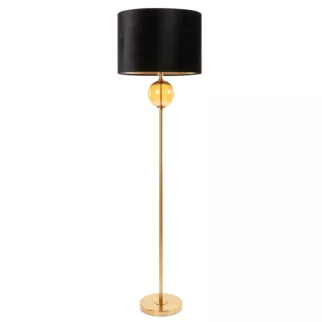 Lampa stojąca do pokoju czarno, złota LEONA z welwetowym abażurem Eurofirany