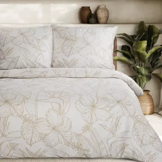 Pościel 220x200 cm z satyny bawełnianej kolor biały, beżowy z roślinnym wzorem SPRING 50 Eurofirany