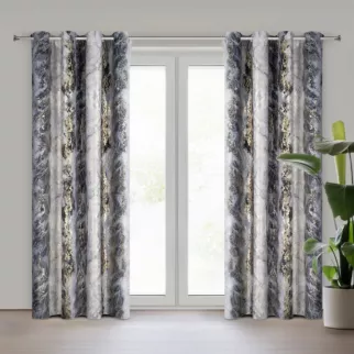 Zasłona stalowo, szampańska z przecieranym nadrukiem, welwetowa 135x250 cm przelotka SOFI Eurofirany