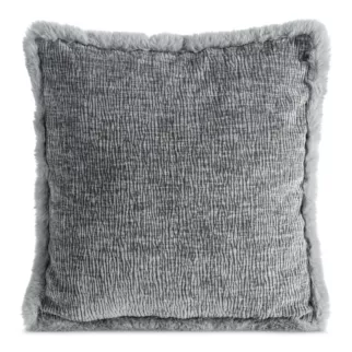 Poszewka na poduszkę 45x45 cm stalowa szenilowa zdobiona futerkiem na brzegach poszewki BLANCA 03 Eurofirany