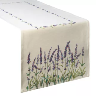 Bieżnik naturalno, zielony 40x100 cm gobelinowy z tkanym motywem lawendy Eurofirany
