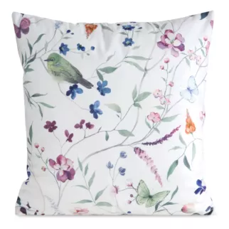 Poszewka na poduszkę 45x45 cm welwetowa zdobiona nadrukiem letnich kwiatów biało, zielona MINK Eurofirany