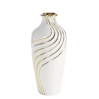 Wazon dekoracyjny biało, złoty zdobiony subtelnymi liniami 12x28 cm ESTELA Eurofirany
