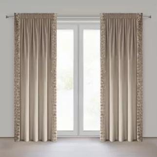 Zasłona ciemnobeżowa z welwetu zdobiona aplikacją 3D róż 140x270 cm taśma - ROSES Eva Minge Eurofirany