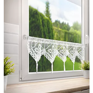 Zazdrostka biała ażurowa w stylu boho i ozdobnymi chwostami 150x30 cm tunel MARTHA Eurofirany
