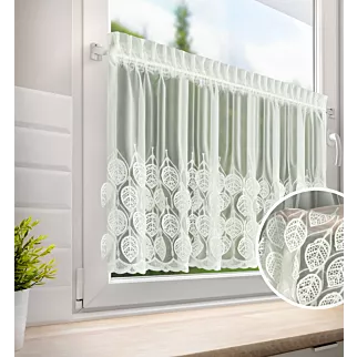 Zazdrostka kremowa z drobnej siateczki zdobiona ażurowym haftem 70x150 cm taśma - NIRA Eurofirany