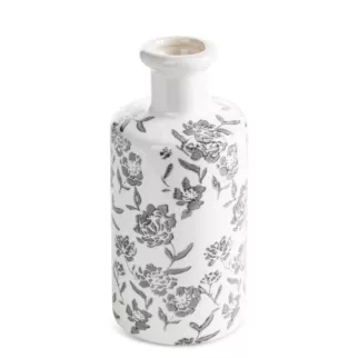 Wazon dekoracyjny biało, granatowa zdobiony roślinnym motywem 11x25 cm VIVIAN Eurofirany