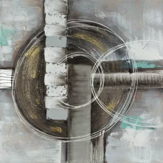 Obraz abstrakcja beżowo, turkusowy ręcznie malowany na płótnie 80x80 cm CIRCLE  Eurofirany