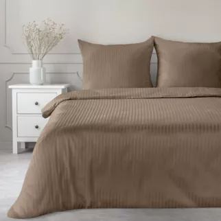 Pościel 140x200 cm satyna bawełniana kolor brązowy w drobne prążki VERA Eurofirany