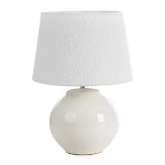 Lampa ceramiczna stołowa biała z matowym abażurem z tkaniny typu bukla średnica 37x50 cm COLINS Eurofirany
