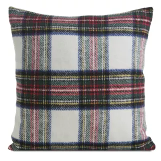 Poszewka na poduszkę świąteczna 45x45 cm kremowo, czerwona z motywem szkockiej kraty Eurofirany