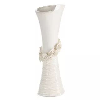 Wazon dekoracyjny kremowy zdobiony kwiatami 3D 14x10x38 cm ELIANA Eurofirany