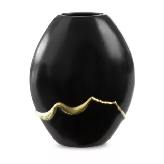 Wazon ceramiczny czarny EBRU ze złotym akcentem 24x12x30 cm Eurofirany