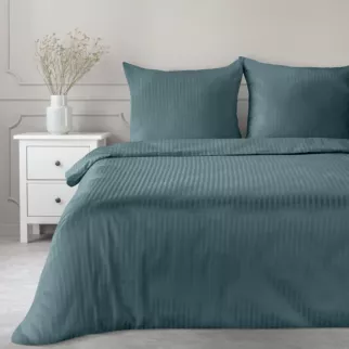 Pościel 220x200 cm satyna bawełniana kolor morski w drobne prążki VERA Eurofirany