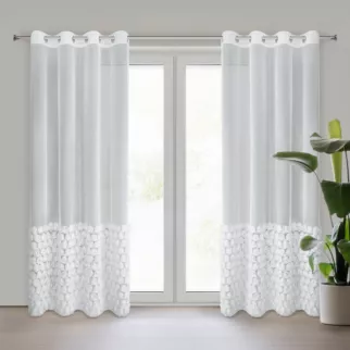 Firana z siateczki biała zdobiona pasem aplikacji róż 3D 140x250 cm przelotka ROSES Eva Minge Eurofirany