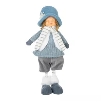 Stojąca świąteczna laleczka w niebieskim ubranku DOLL 21x13x40 cm Eurofirany