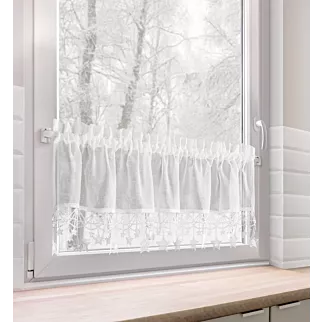 Zazdrostka świąteczna biała z etaminy zdobiona luźno zwisającymi gwiazdkami 150x30 cm tunel - XMAS Eurofirany