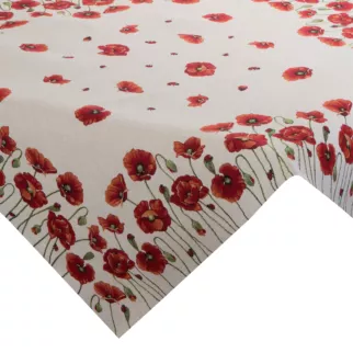 Obrus naturalno, czerwony 100x100 cm gobelinowy zdobiony motywem maków