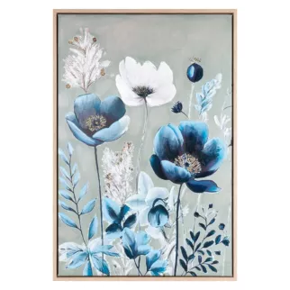 Obraz niebiesko, biały nadruk na płótnie w kwiaty 60x90 cm Eurofirany