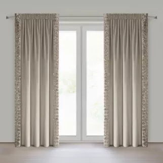 Zasłona beżowa z welwetu zdobiona aplikacją 3D róż 140x270 cm taśma - ROSES Eva Minge Eurofirany