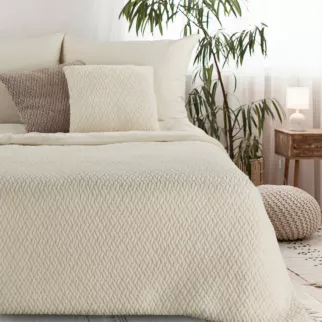 Koc 130x160 cm kremowy z widocznym plecionym splotem KAYLA Eurofirany