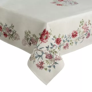 Obrus naturalno, czerwony 140x180 cm gobelinowy z motywem kwiatowym