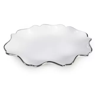 Patera ceramiczna dekoracyjna biało-beżowa o prostokątnym kształcie z efektem przecieranego drzewa 30x16x3 cm AUREN Eurofirany