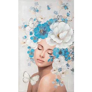 Obraz ROMANCE portret kobiety w nakryciu głowy z kwiatów ręcznie malowany na płótnie w ramie
