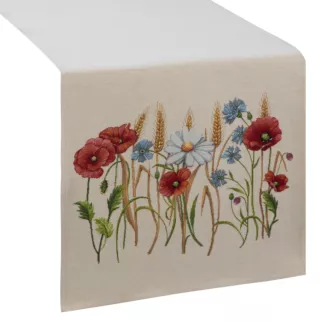 Bieżnik na stół naturalno, czewony 40x100 cm gobelinowy z nadrukiem maków
