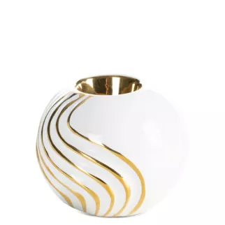 Świecznik dekoracyjny biało, złoty zdobiony subtelnymi liniami 10x9 cm ESTELA Eurofirany