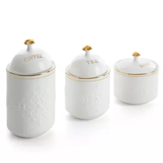 Komplet 3 szt. pojemników z glinki ceramicznej na kawę, herbatę, cukier OLIVIA Eurofirany