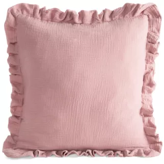 Poszewka na poduszkę 45x45 cm muślinowa z ozdobną falbanką na brzegach pudrowa MUŚLIN 1 Eurofirany