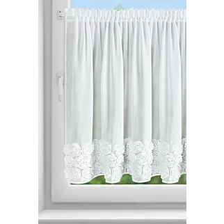 Zazdrostka z szyfonu biała zdobiona pasem aplikacji 3D róż 90x150 cm taśma ROSES Eva Minge Eurofirany