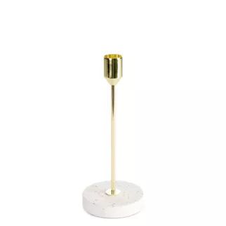 Świecznik dekoracyjny złoto, kremowy o smukłym uchwycie i kamiennej podstawie średnica 8x18 cm KORI Eurofirany