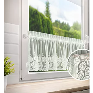 Zazdrostka kremowa z drobnej siateczki zdobiona ażurowym haftem 40x150 cm taśma - NIRA Eurofirany